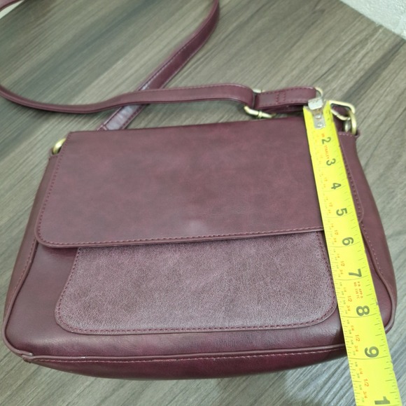 Joy Susan Burgundy Vegan Leather Crossbody Bag Faux Suede Flap Messenger Purse - Picture 7 of 15